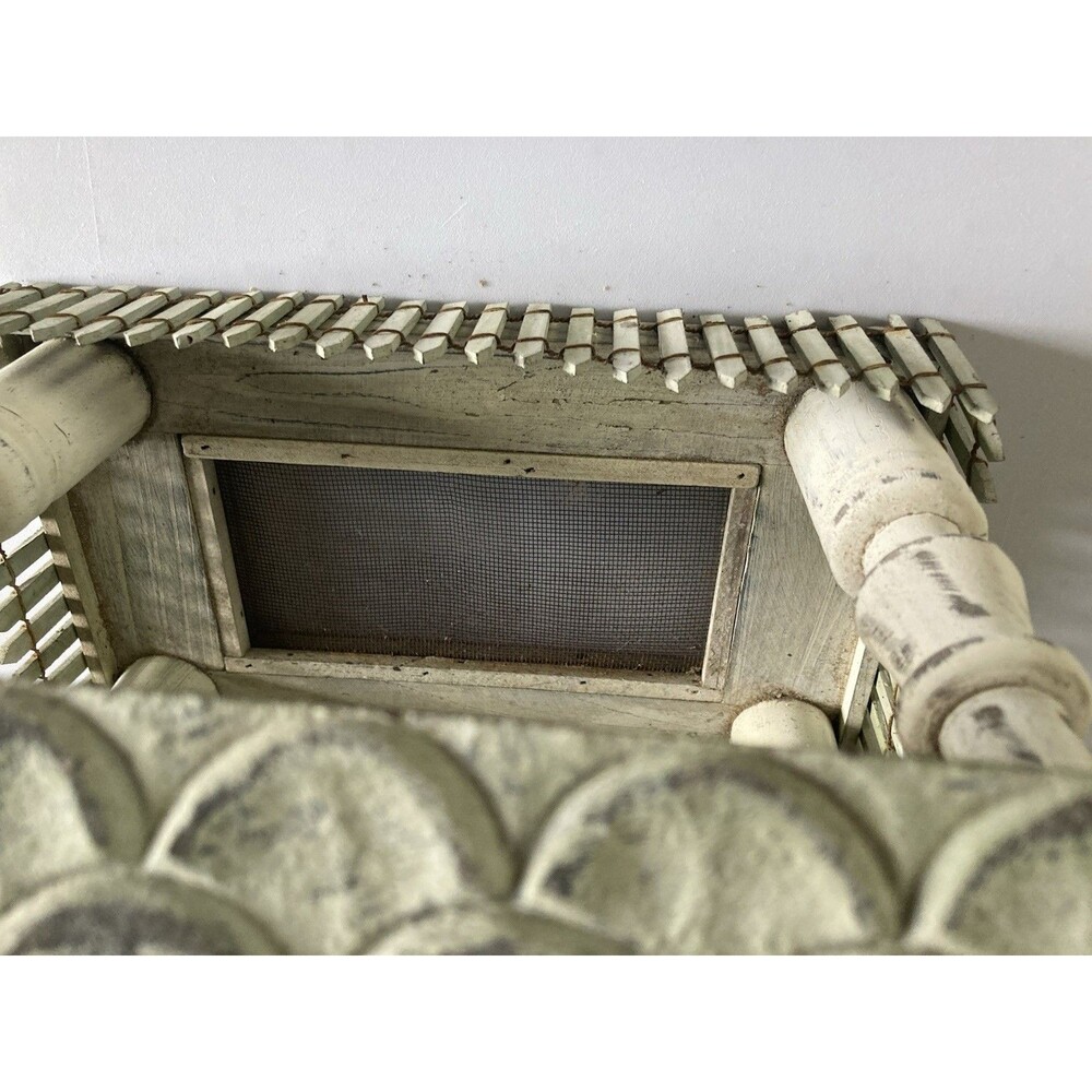 Rustic Birdhouse Tower Farmhouse Fenced Sage Cream Good Condition Wood - Picture 9 of 14